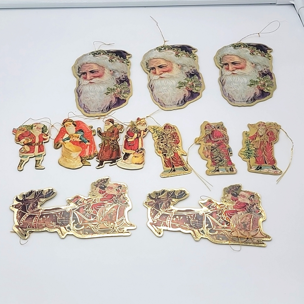 Vintage Die-cut Christmas Ornaments Santa Claus Lot 12